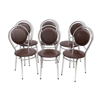 6 chaises Soudexvinyl chocolat, vintage 1970