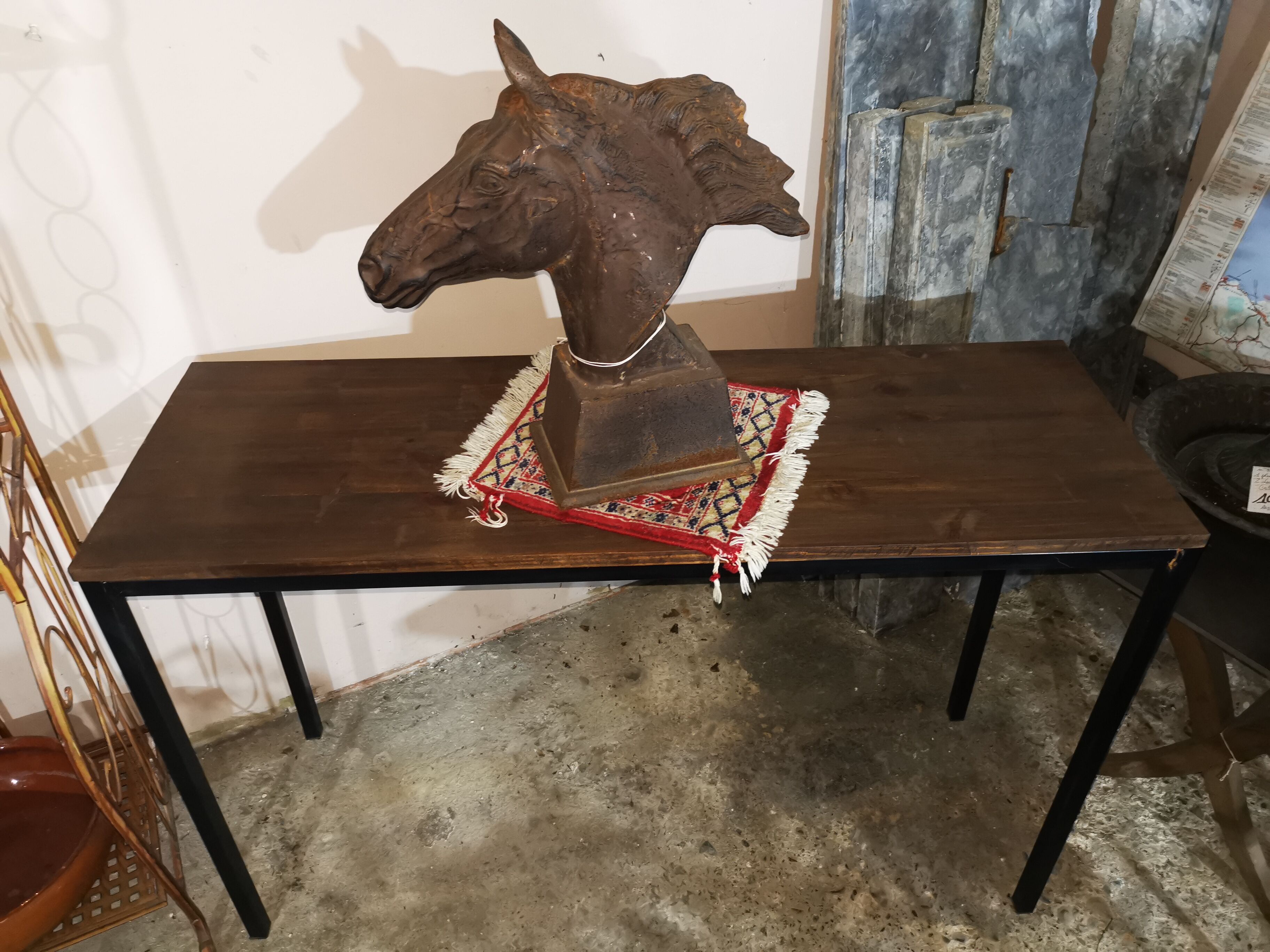 Vintage wood and iron console