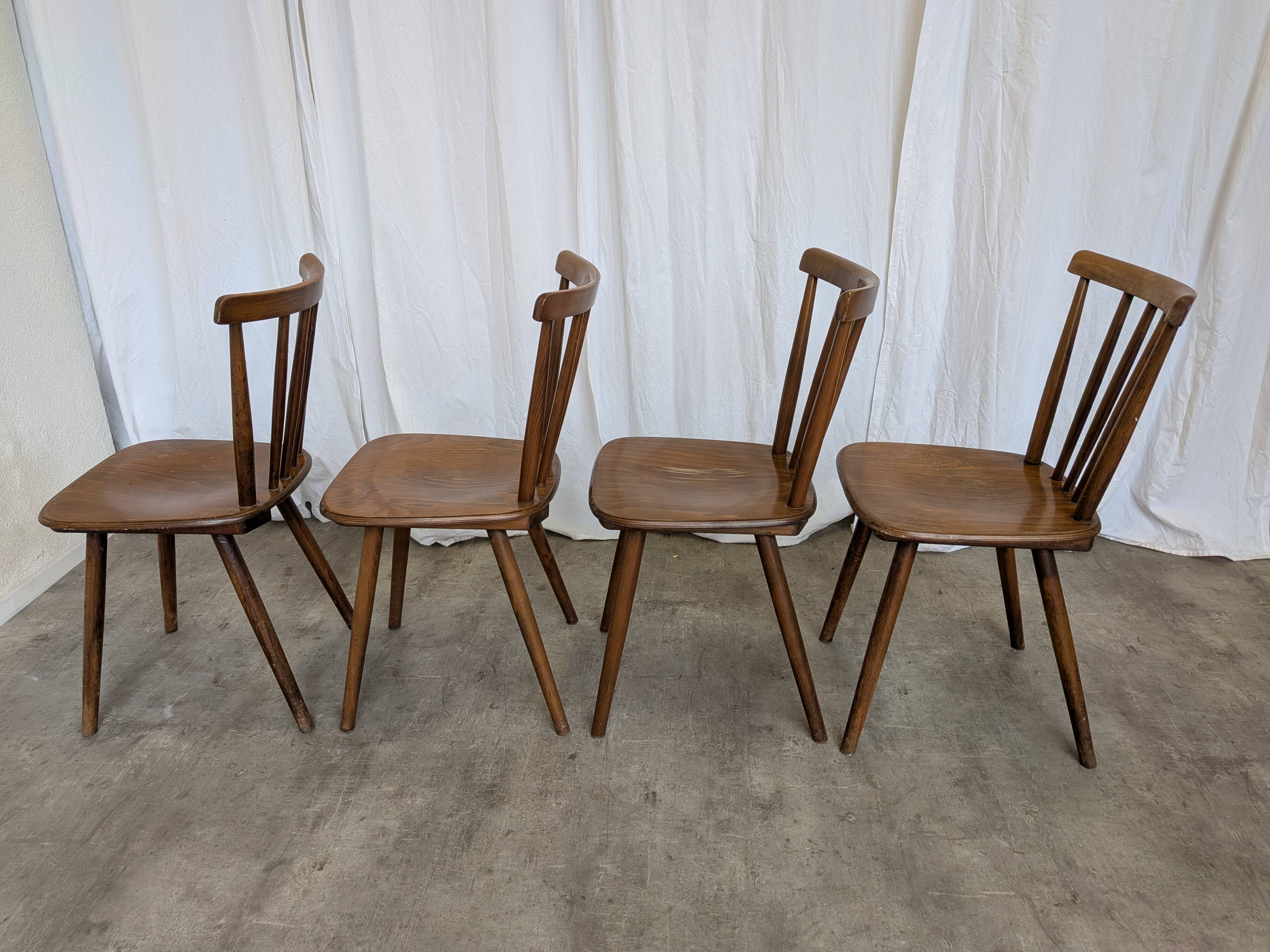 Ensemble de 4 chaises de salle à manger Windsor vintage : en bois des années 50 / STOL Kamnik