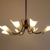 Vintage Italian radial spider chandelier with frosted shades, 1970s