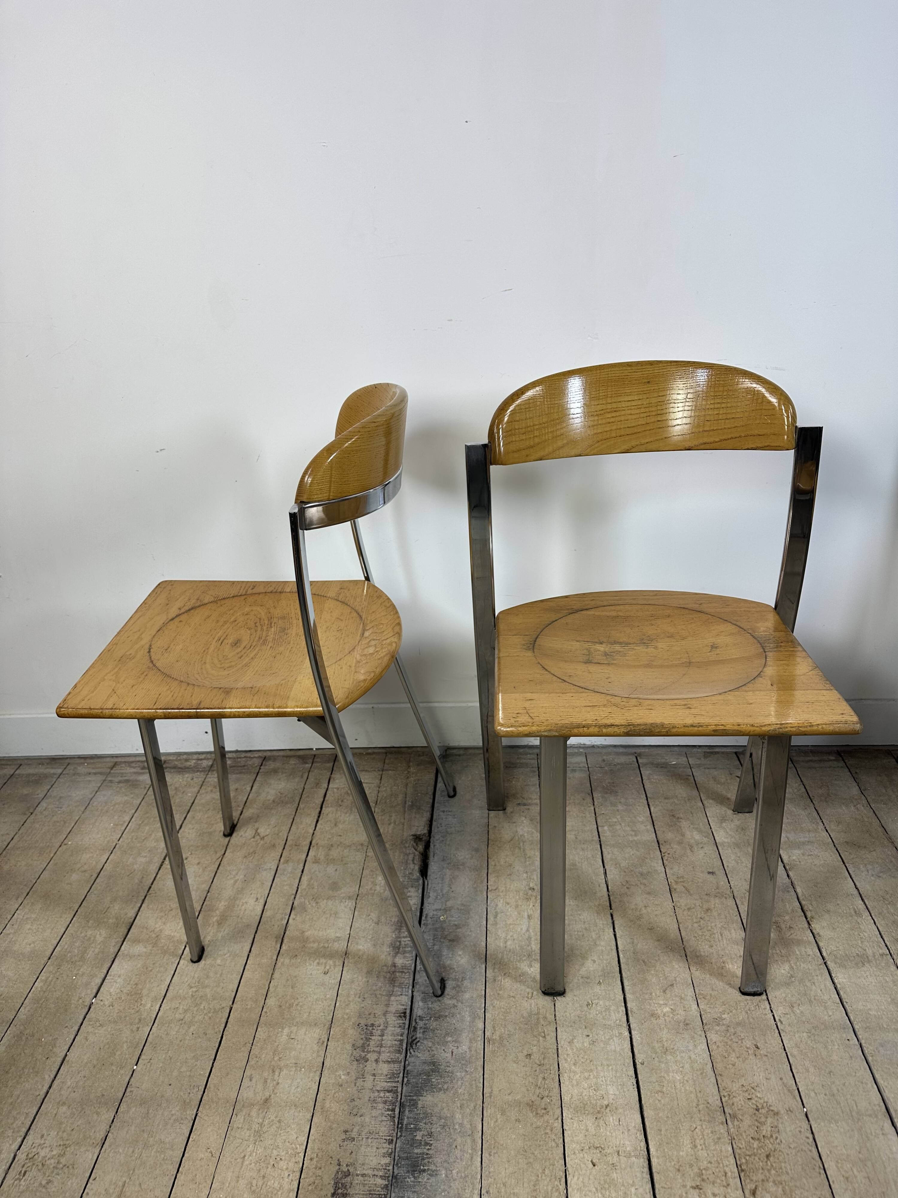 Vintage 1980s oak and chrome dining table + 6 chairs.