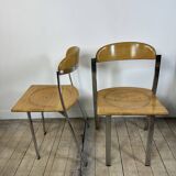 Vintage 1980s oak and chrome dining table + 6 chairs.