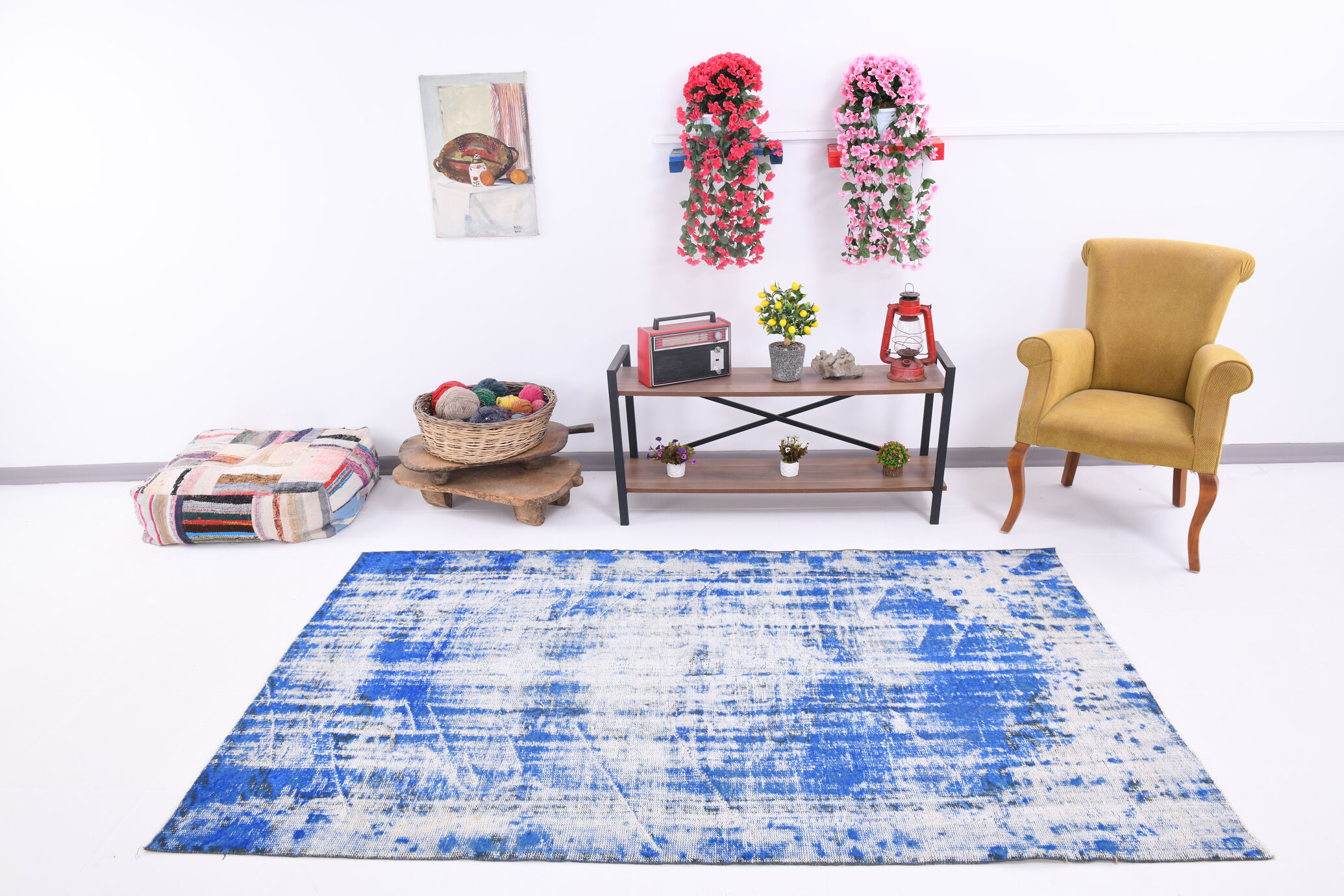 5x8 Faded Blue Handmade Wool Turkish Tapis Rug, 243x148Cm