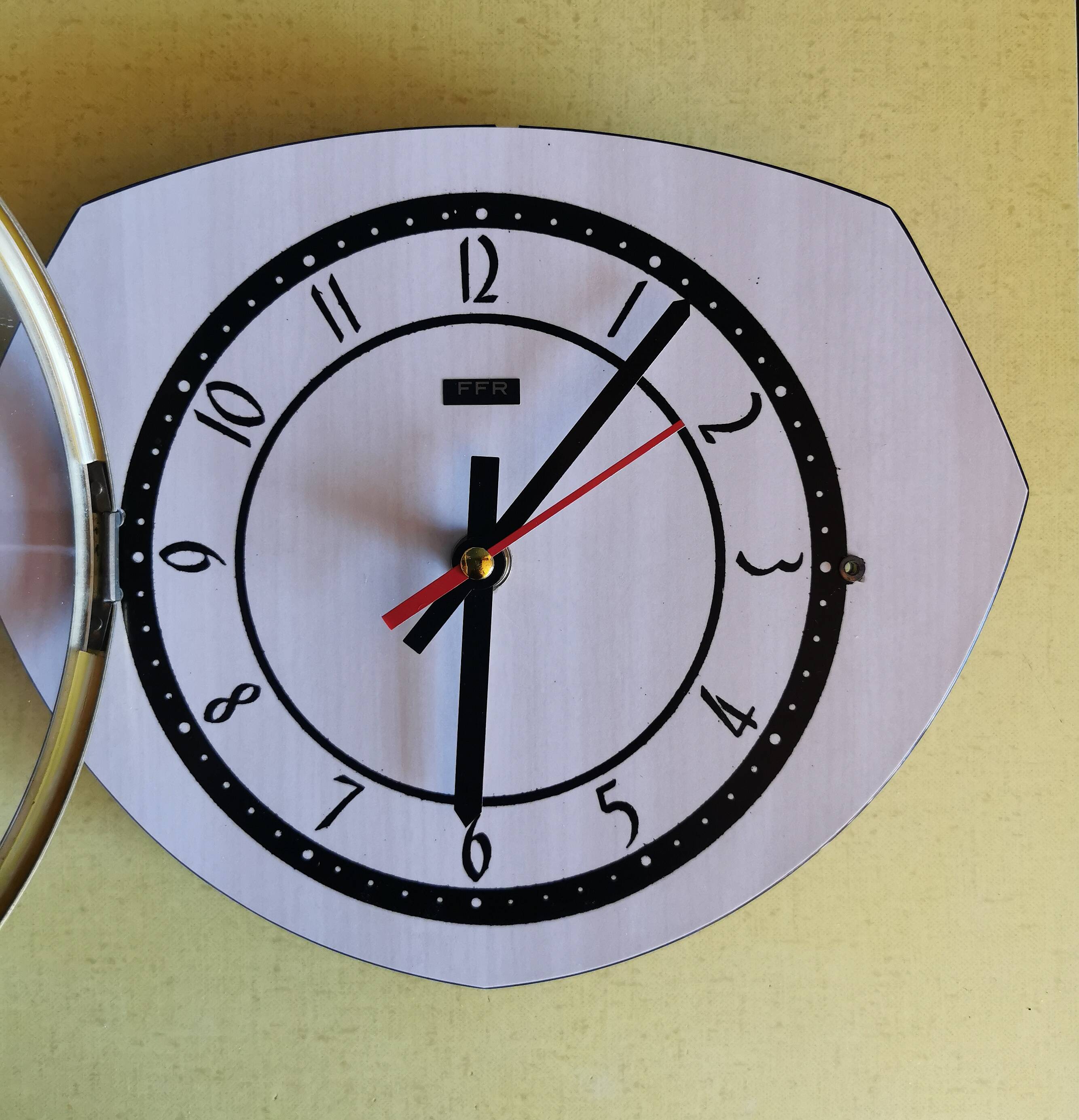 Vintage formica clock octagonal silent wall pendulum "FFR black white ash"