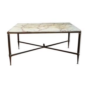 Table basse laiton et marbre vintage années 60