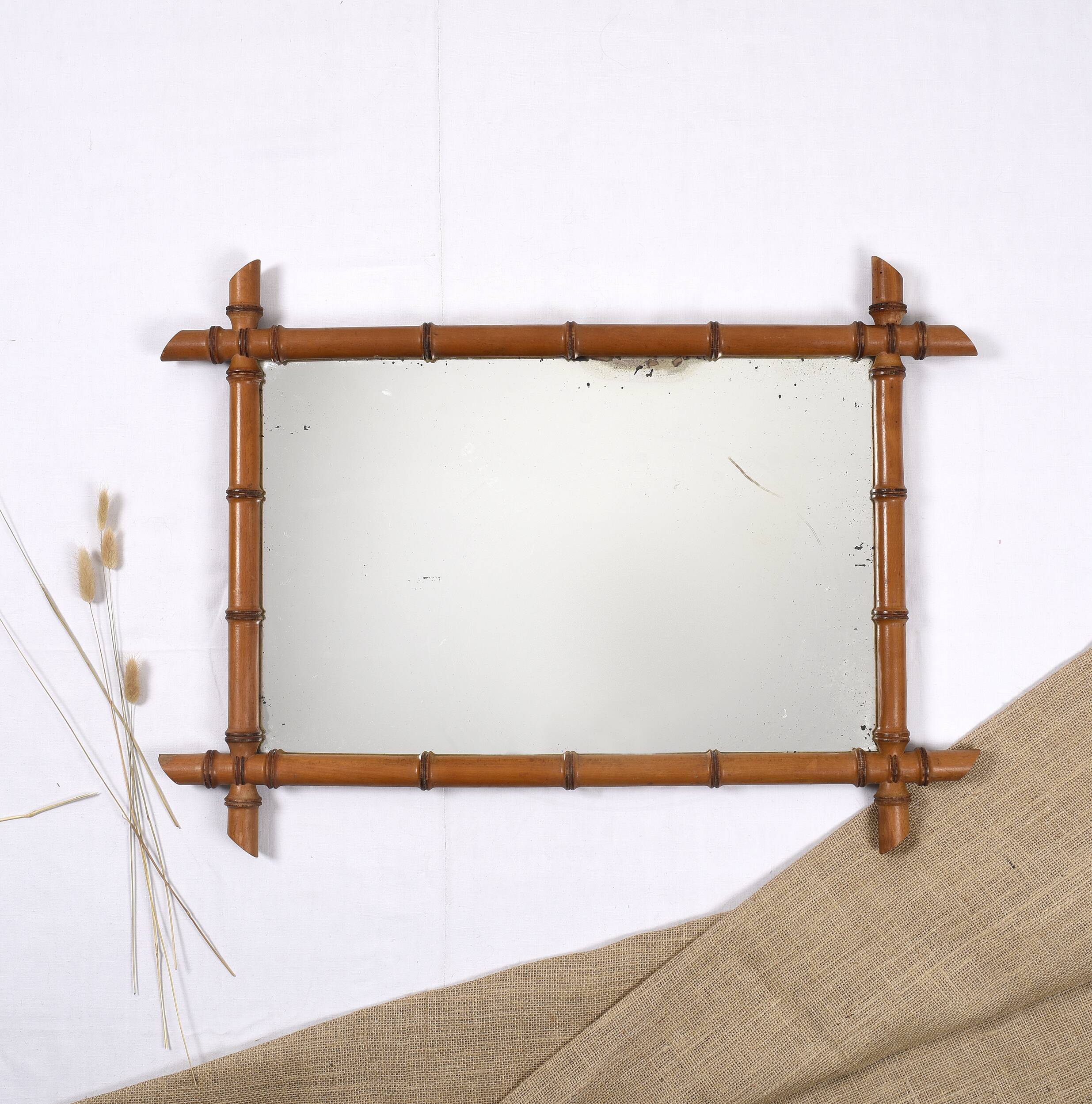 Old turned wooden mirror imitation bamboo