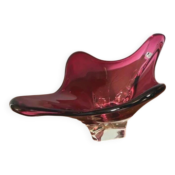 Bol de centre en verre d'art de Murano, rouge rubis, Italie, années 1970