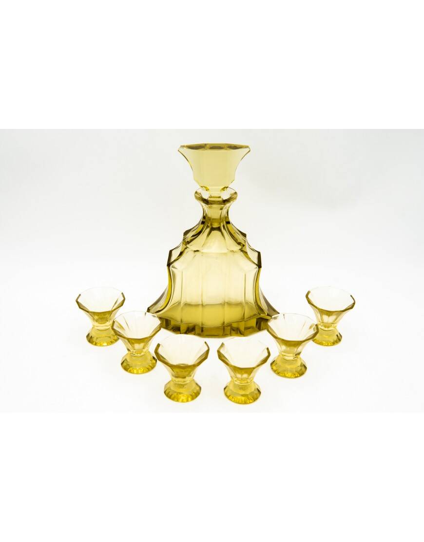 Service à liqueur carafe en cristal Art Déco, République tchèque, années 1930.