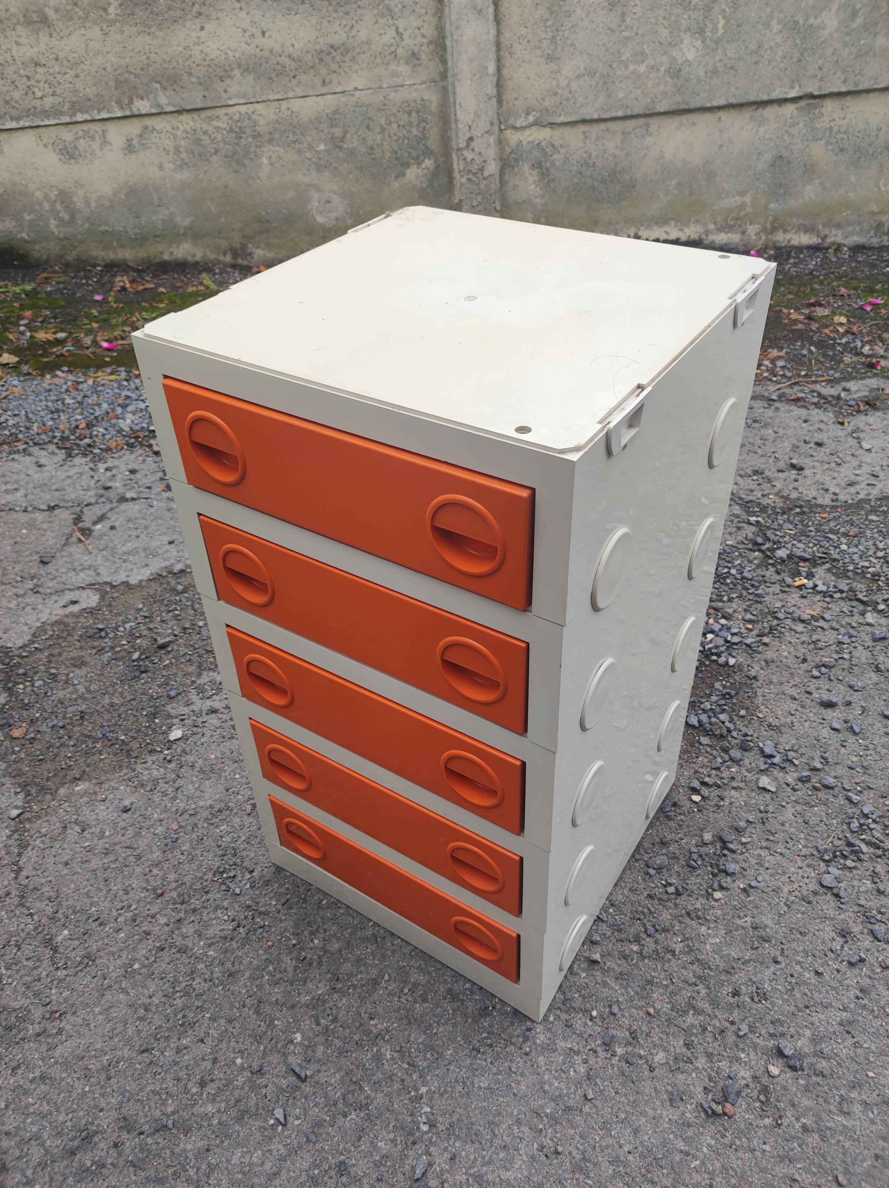 Vintage orange plastic drawer cabinet