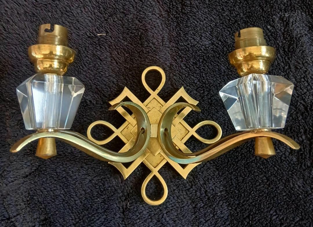 bronze and glass wall light Jules Leleu Art Deco