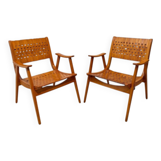 Gelenka Armchairs in Solid Beech Wood, Germany, 1950, Set of 2