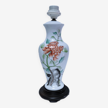 Pied de lampe porcelaine pivoine décor main vintage