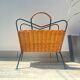 Vintage wicker and metal magazine rack 1970