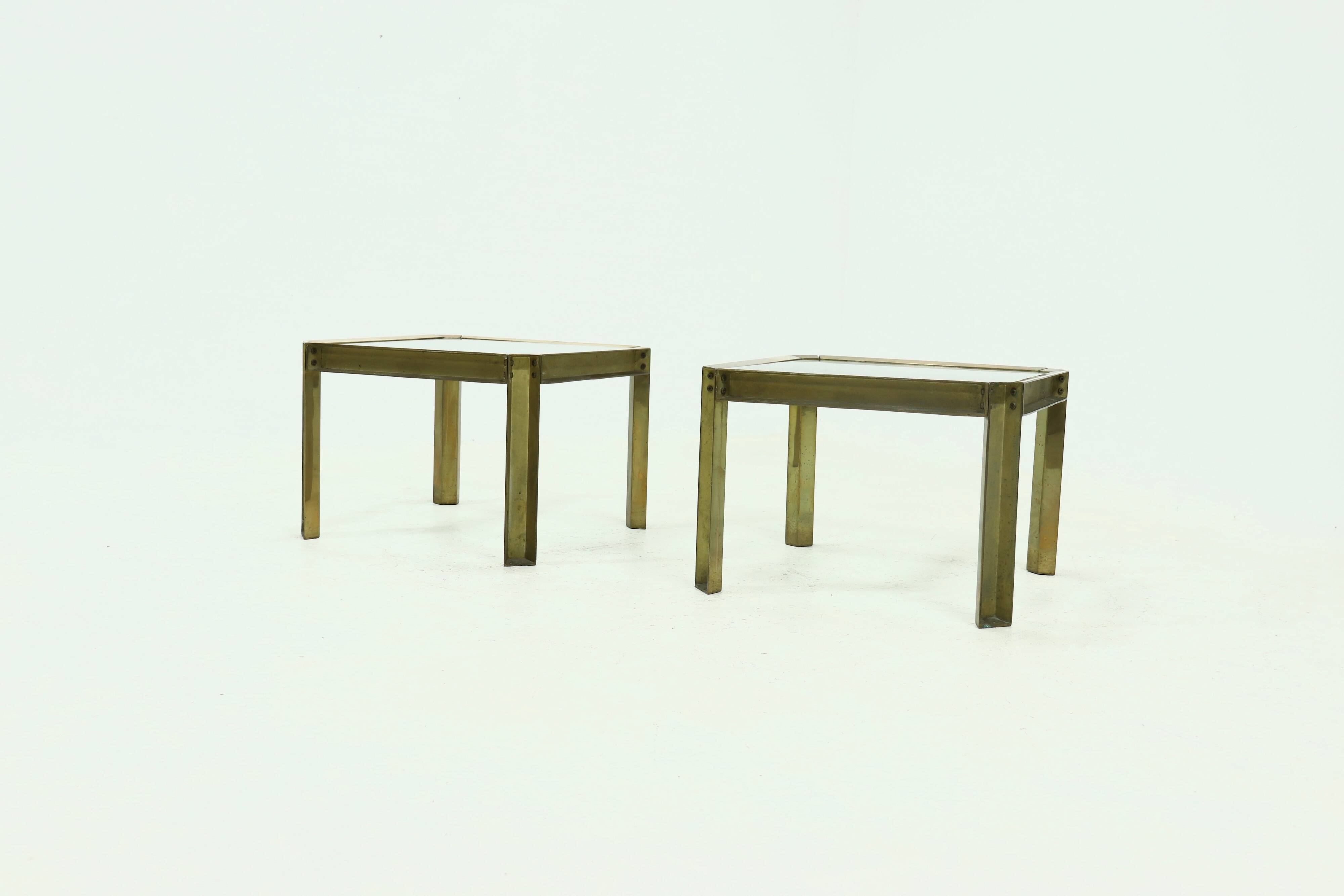 Set Model T09 Brass and Glass Side or Coffee Tables by Peter Ghyczy 1970s