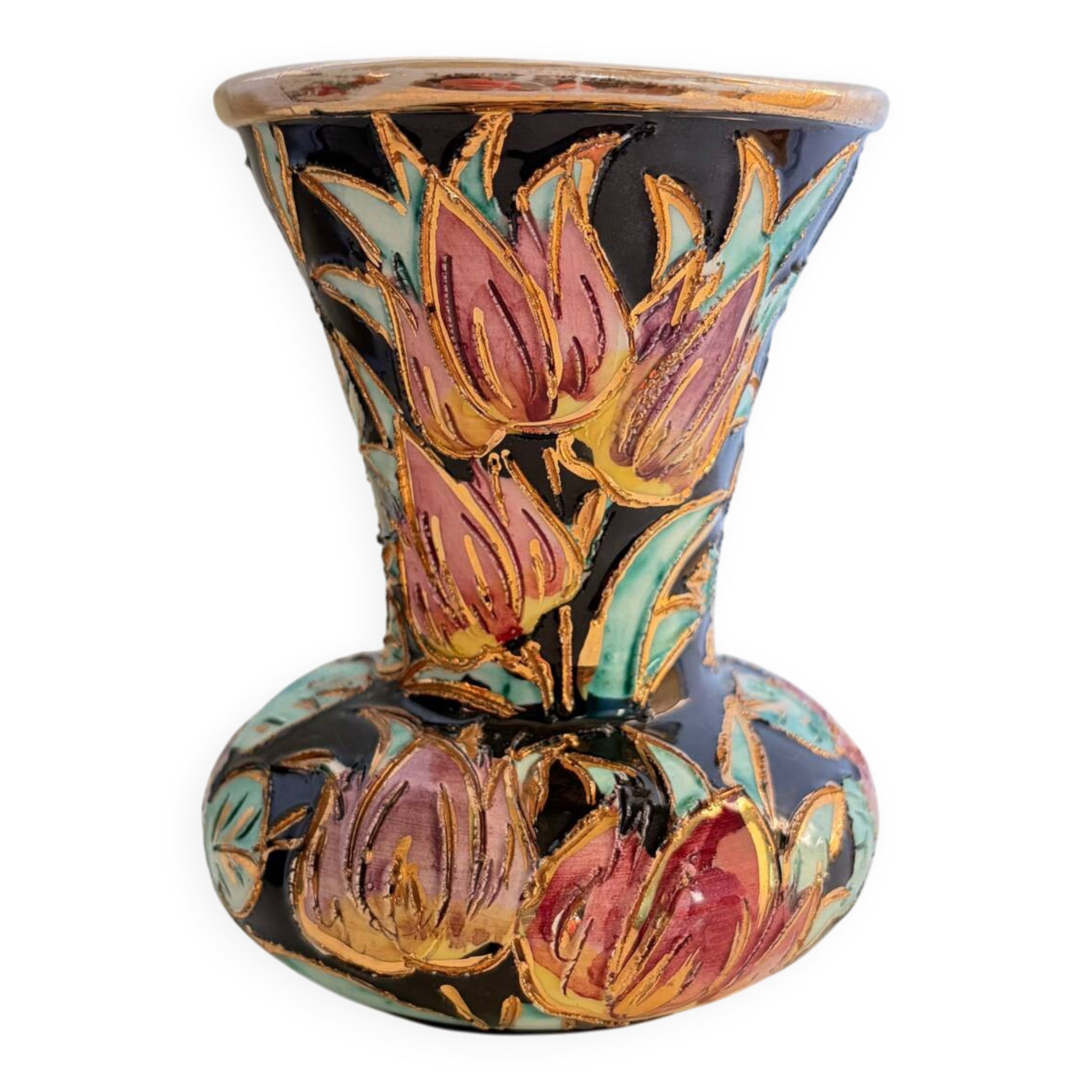 Vintage Vallauris vase in glazed ceramic – relief floral decoration