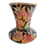 Vintage Vallauris vase in glazed ceramic – relief floral decoration