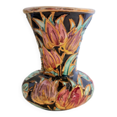Vintage Vallauris vase in glazed ceramic – relief floral decoration