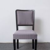 Art Deco chair with black painted wood and grey satin fabric, high restored backrest (1920s)