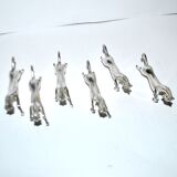 Set of 6 animal-shaped knife rests, modernist horse design in silver-plated metal, equestrian.