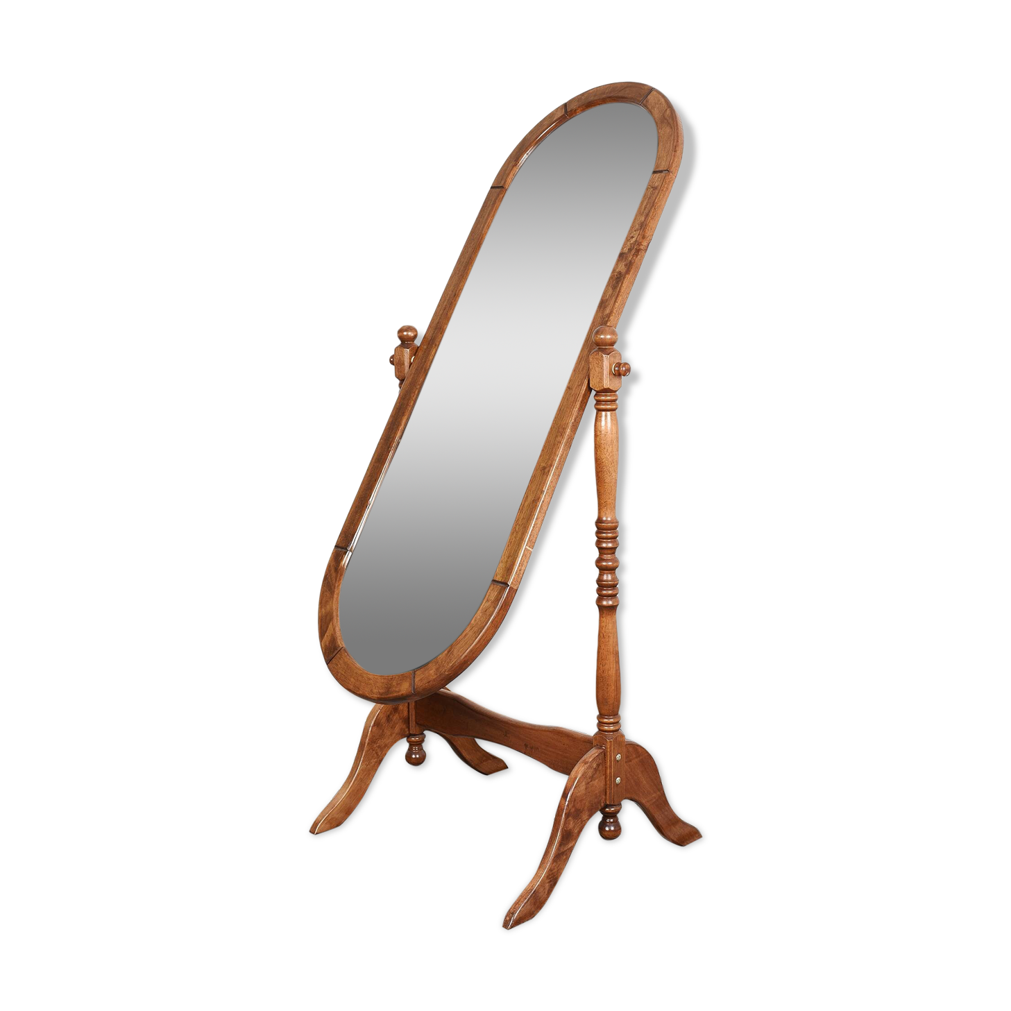 Large psychic mirror on legs with pivoting oval frame.