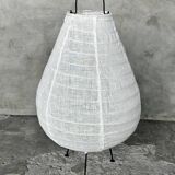 Small Japanese-style table lamp in linen, metal and rattan in the shape of a drop H50 D30