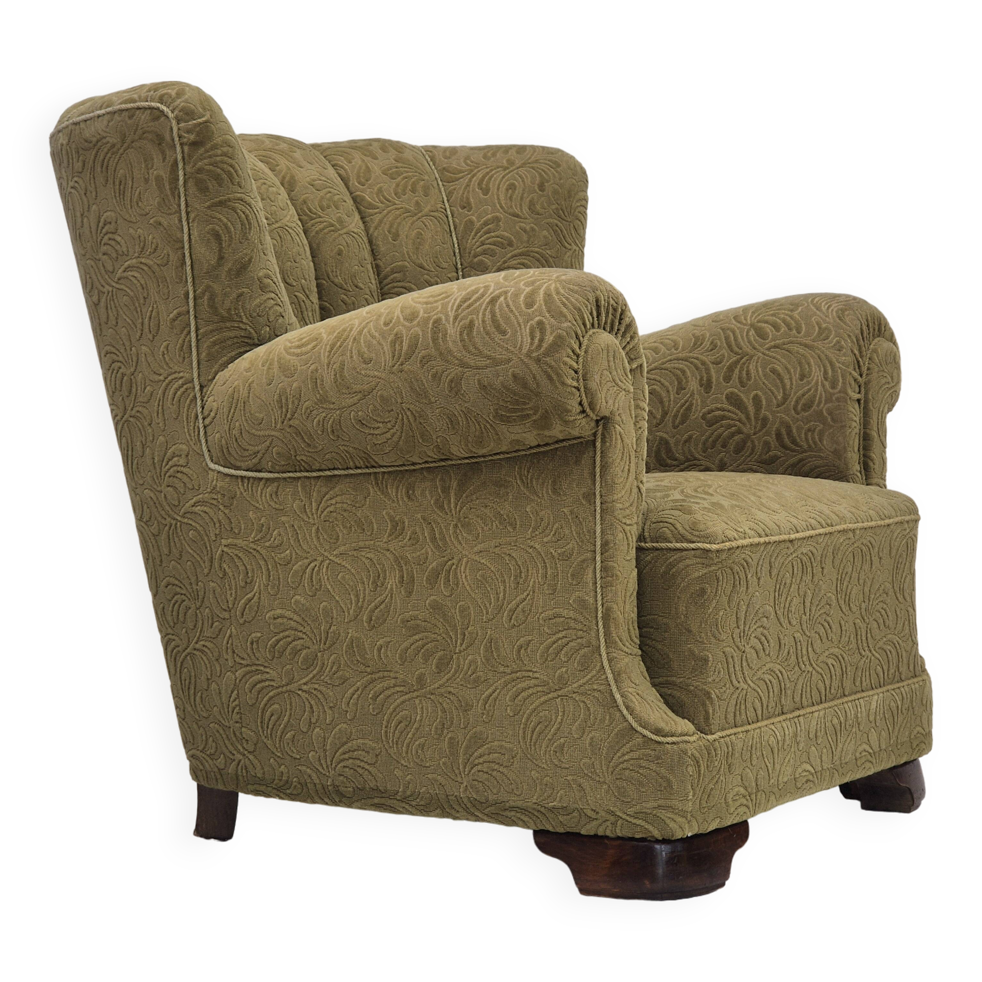1960s, Danish vintage relax armchair, furniture cotton/wool, beech wood.