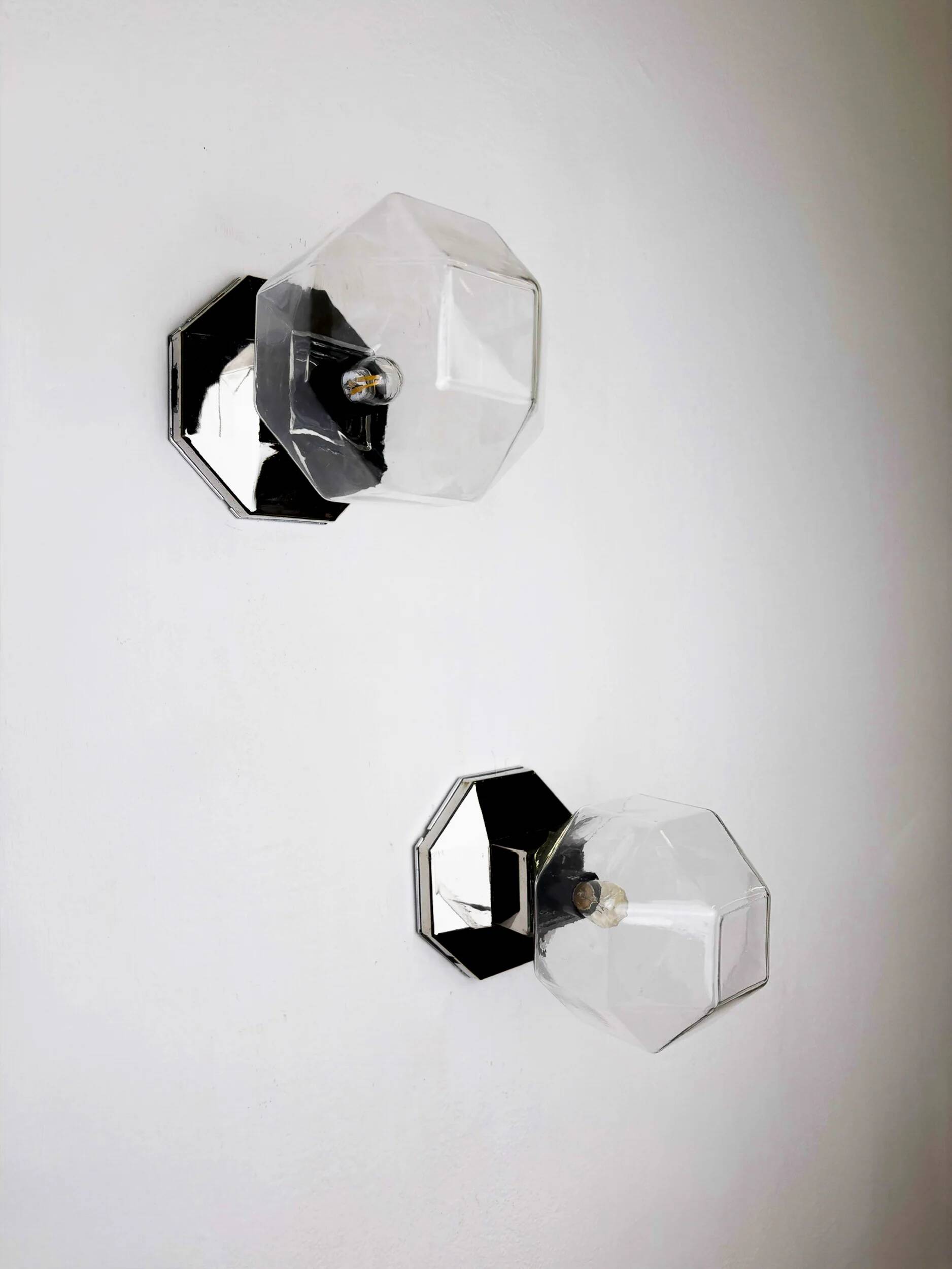 Pair of Motoko Ishii wall or flush mount lights for Staff Leuchten, Germany, 1970s