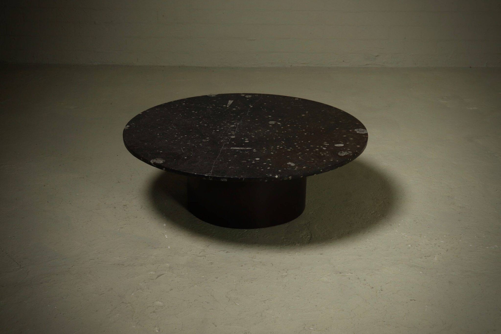 Rare fossil stone and steel coffee table by Metaform 1970s