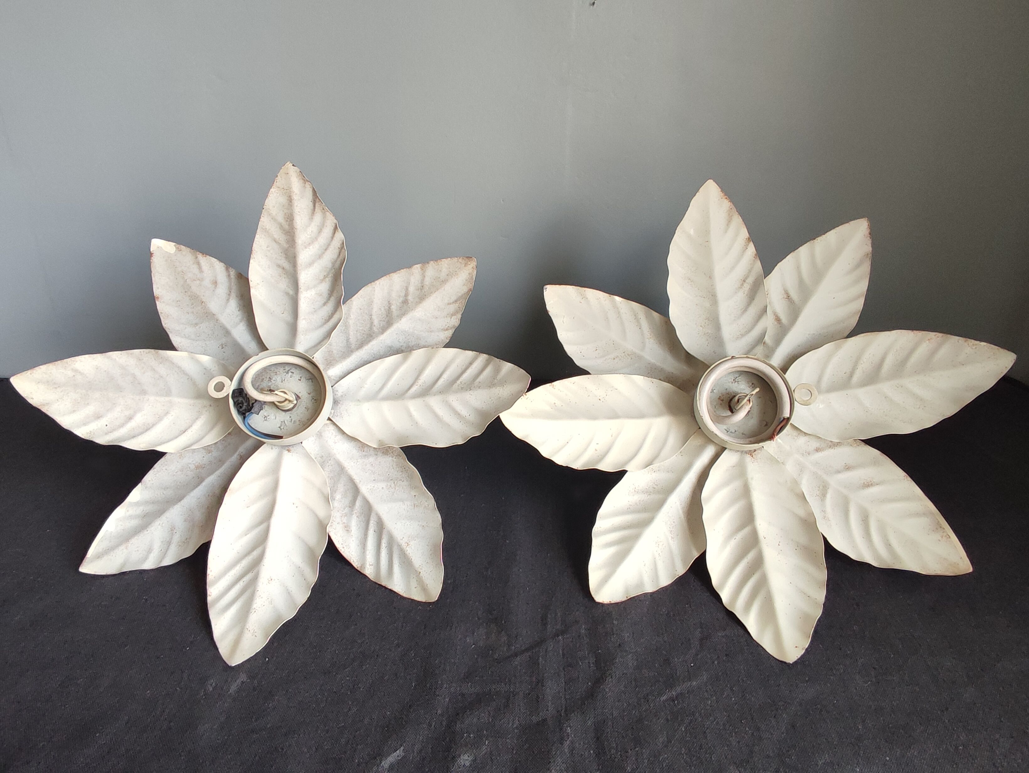 Pair of vintage white metal wall lamps/ceiling lamps