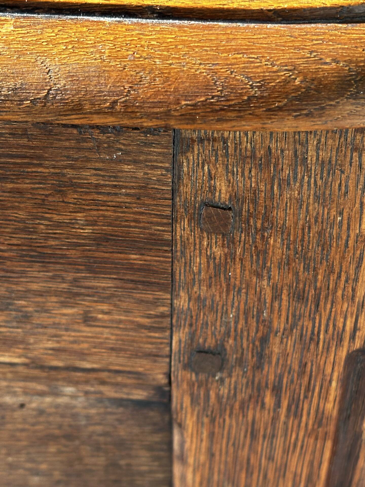 French provincial chest in carved and pegged solid oak, 18th century.