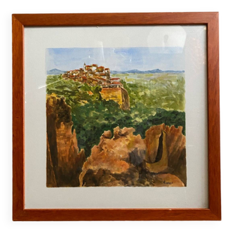 Old painting jean laville st germain roussillon + wooden frame
