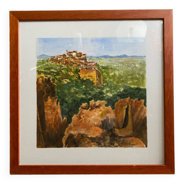 Old painting jean laville st germain roussillon + wooden frame