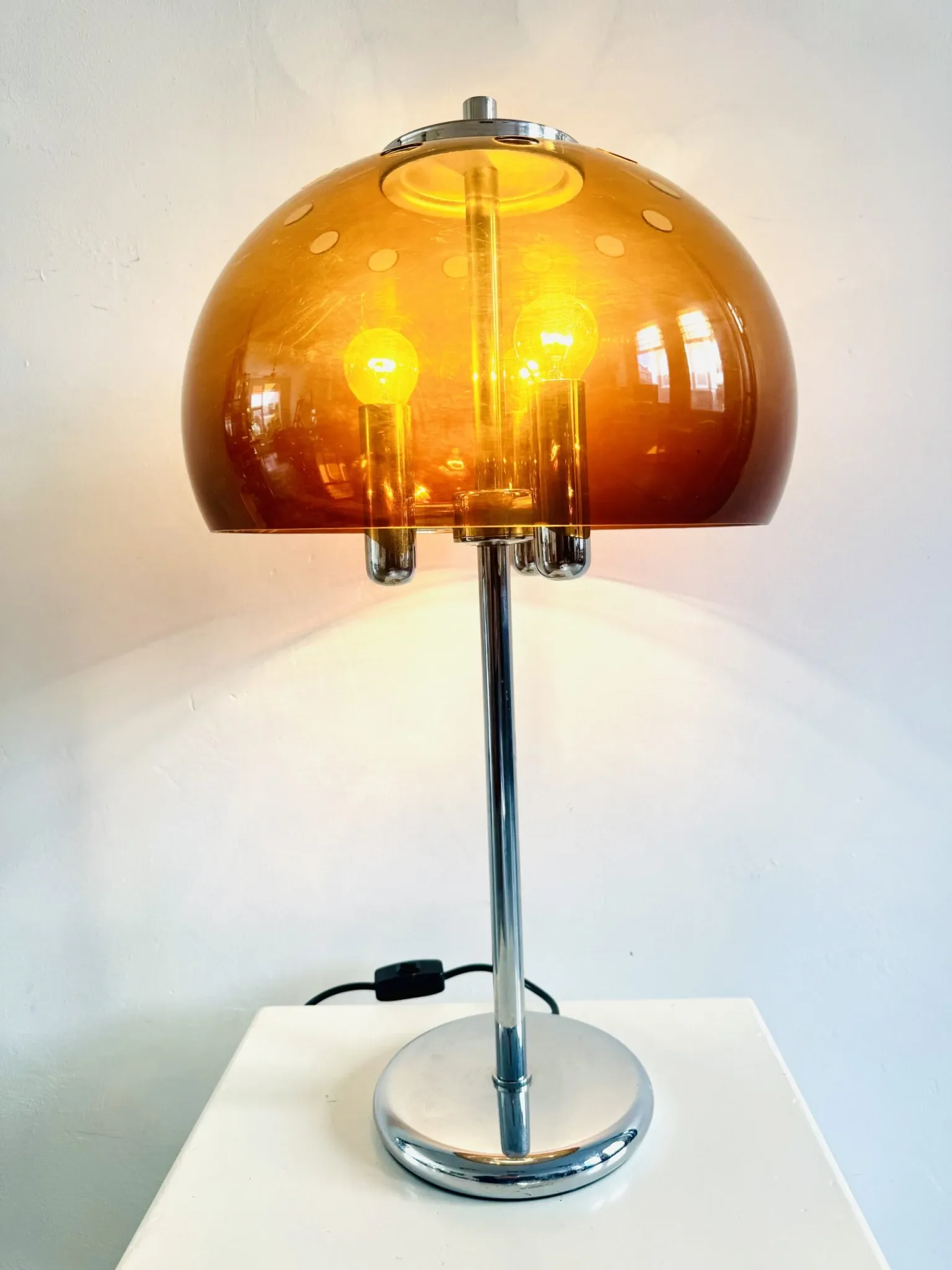 Mid-Century Chromed Mushroom Table Lamp With Acrylic Shade, Europe 1970S
