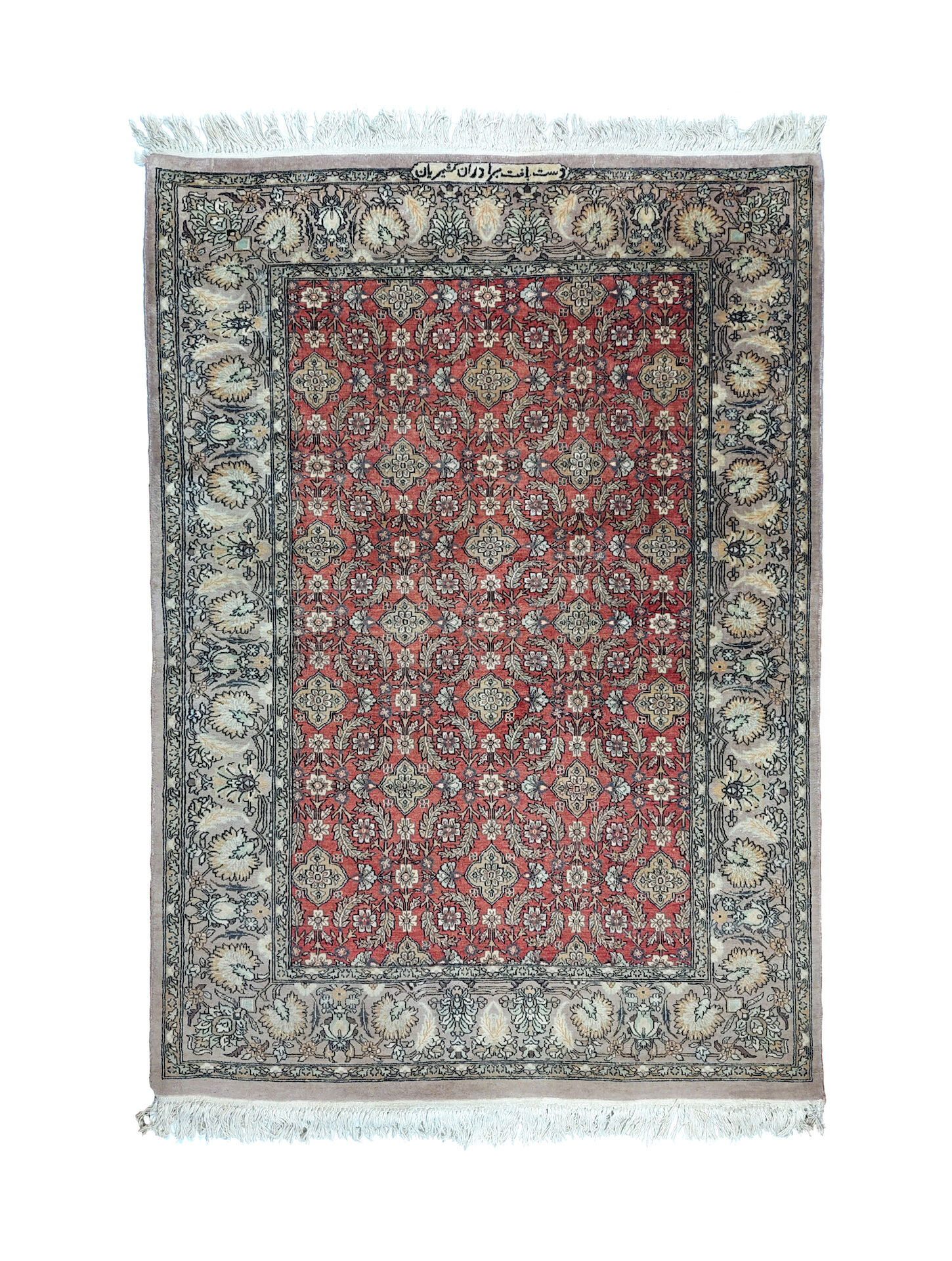 Kashmir carpet in wool and hand-knotted silk