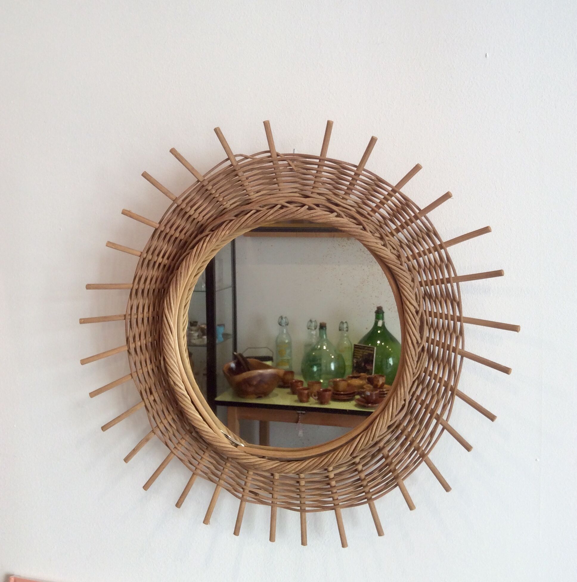 Vintage rattan sun mirror