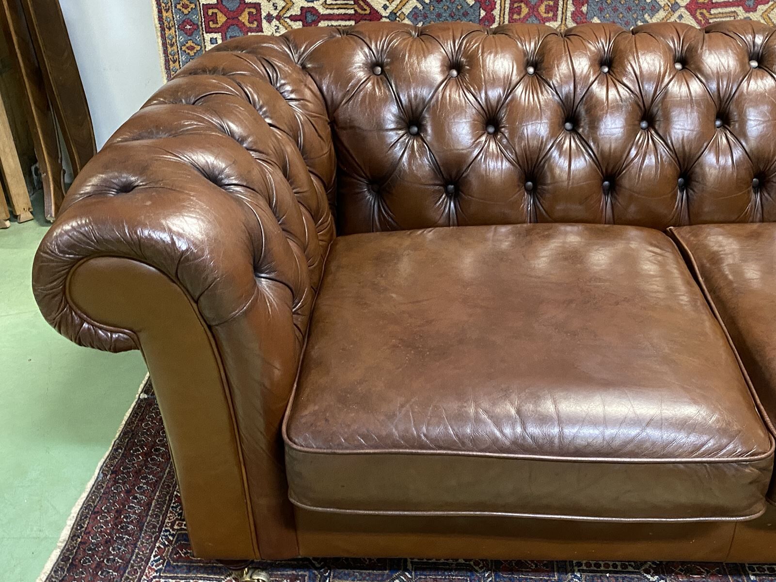 Chesterfield 3-seater cognac leather sofa from the 1980s