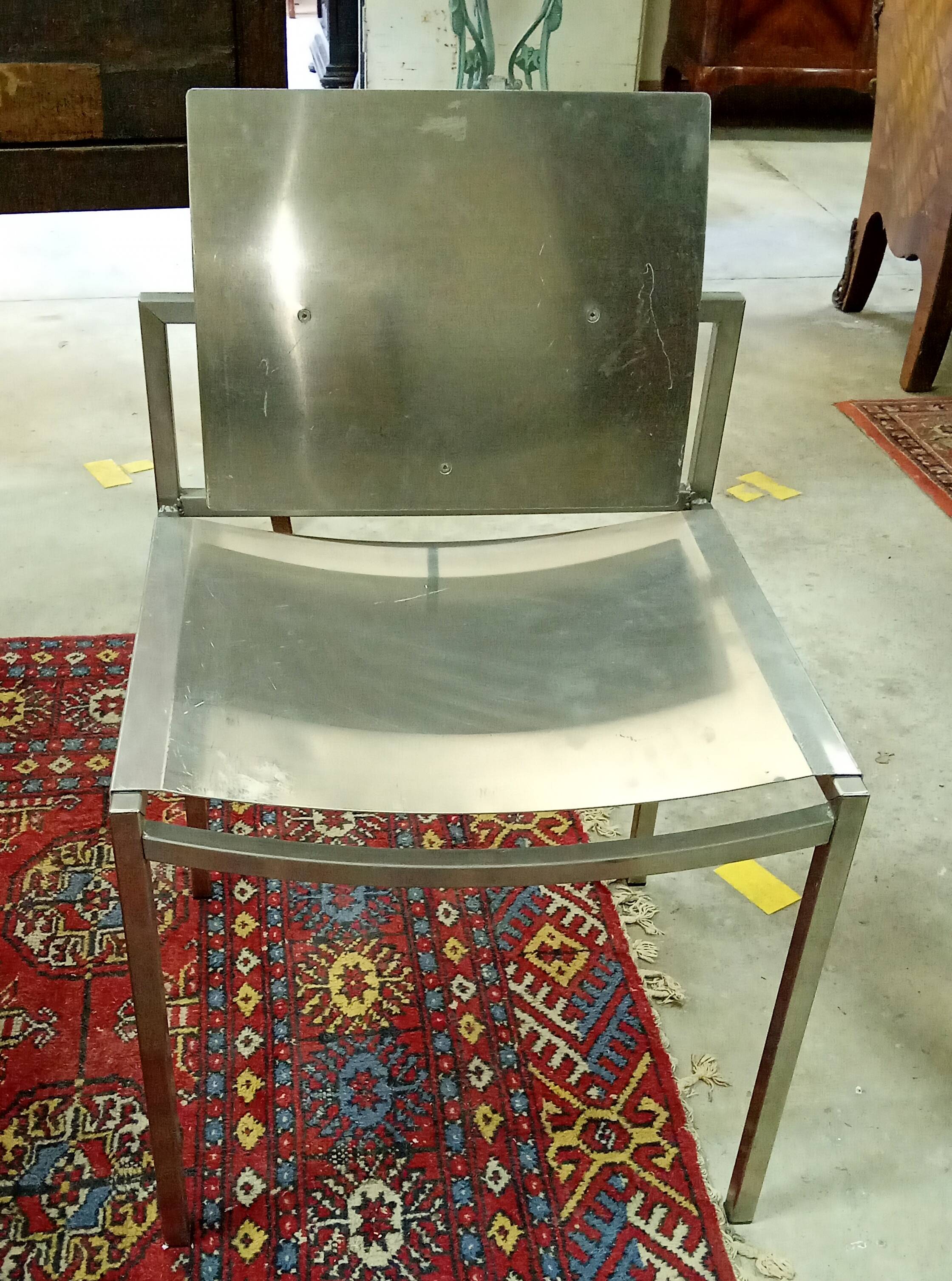 Design dining room set in brushed steel – Table and four chairs