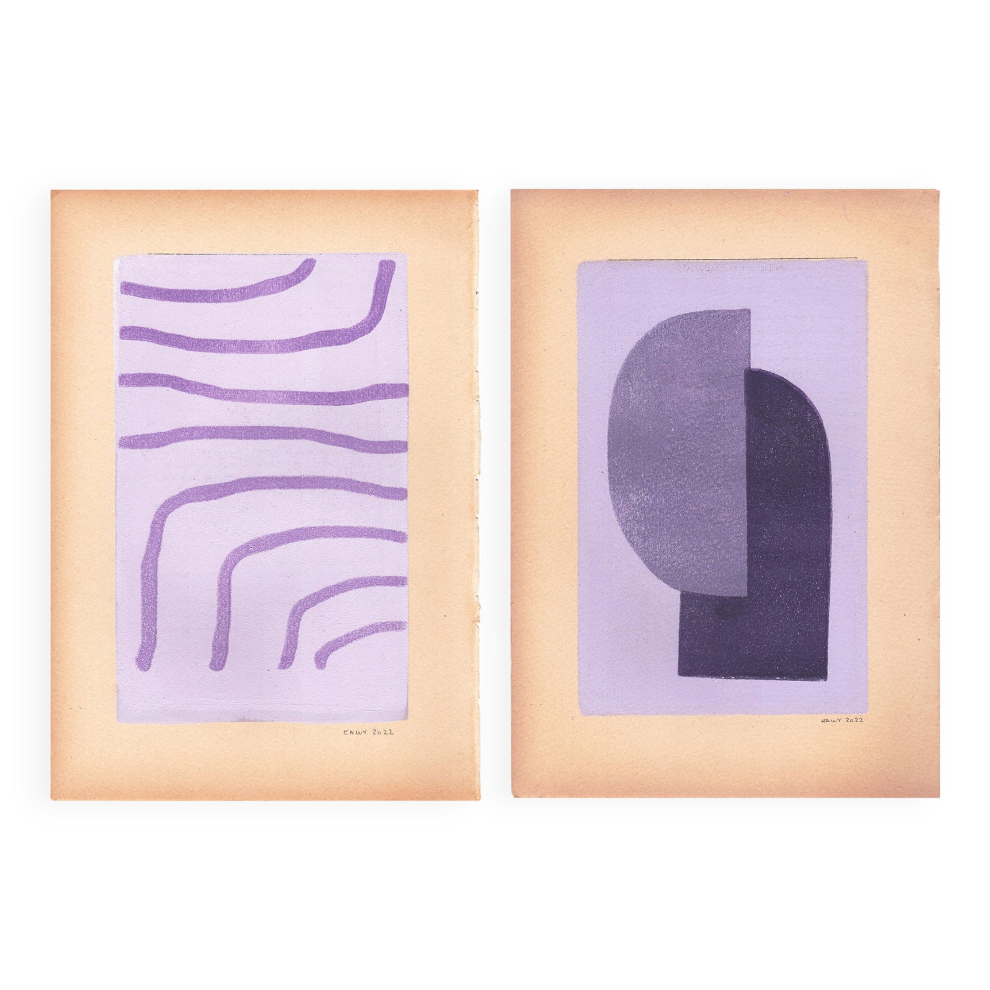 Duo de peintures sur papier ancien signées Eawy