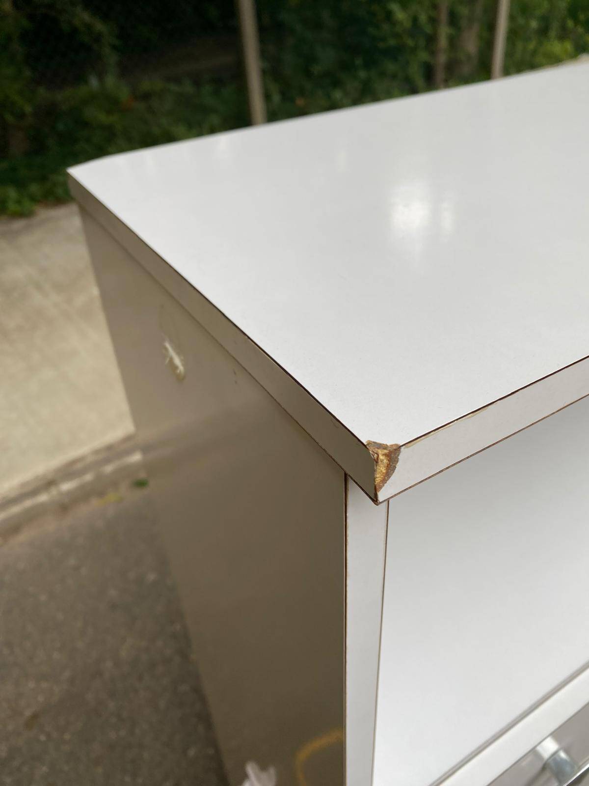 White bathroom storage cabinet from the 80s