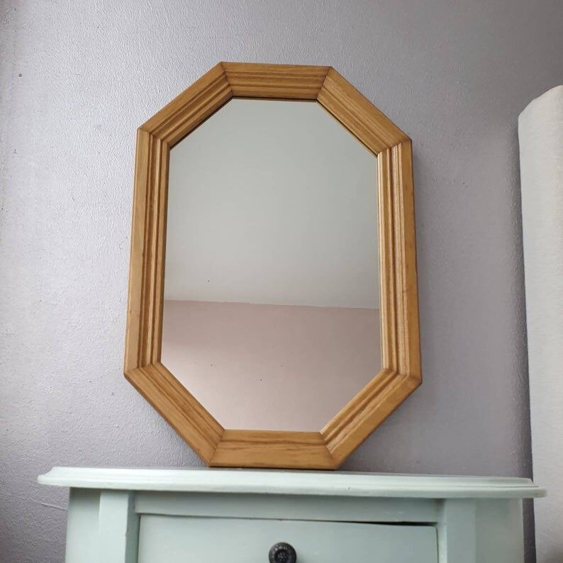 Light oak wooden mirror 80s 52x35cm