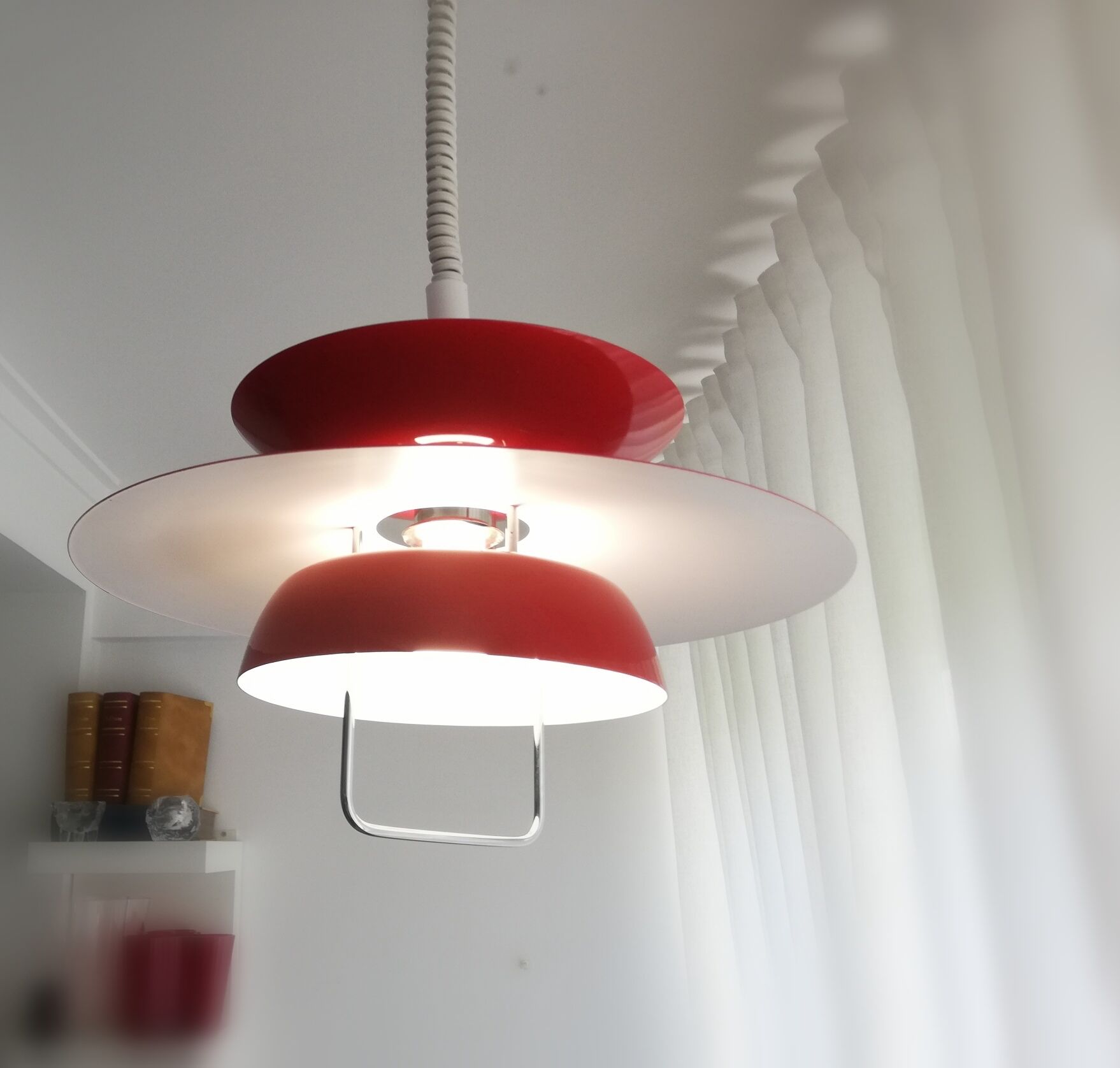 Red pull-down Scandinavian design ceiling lamp Berga by Markslöjd Sweden