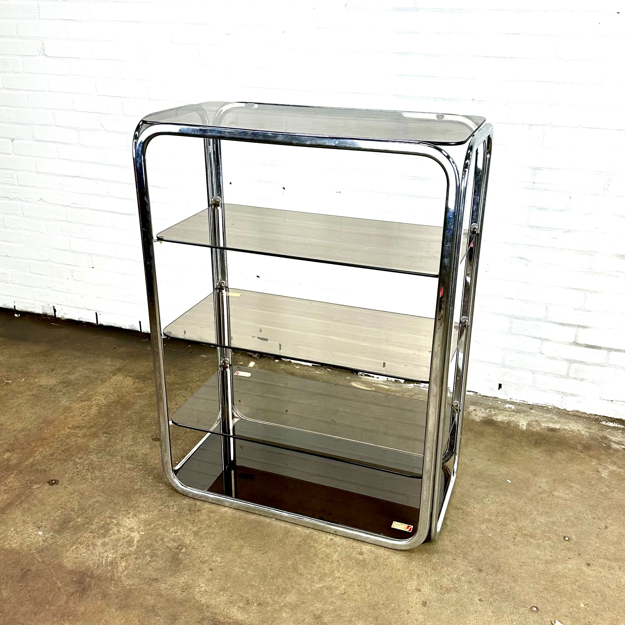 Vintage chrome rack with crystal smoked glass