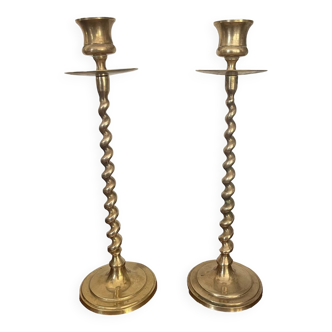 Pair of twisted brass candlesticks 26.5cm