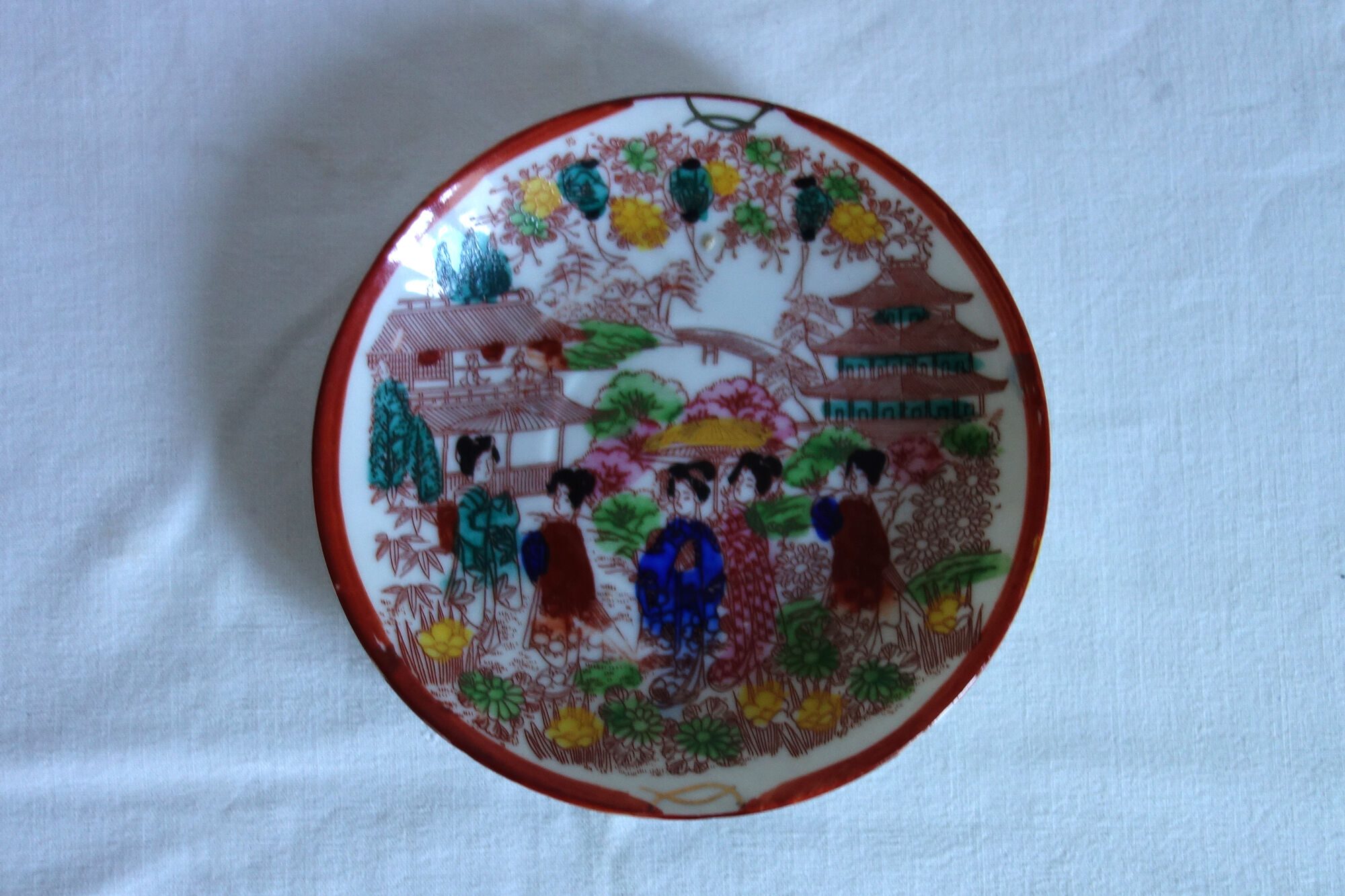 5 tasses à thé vintage porcelaine, peint main, Japon