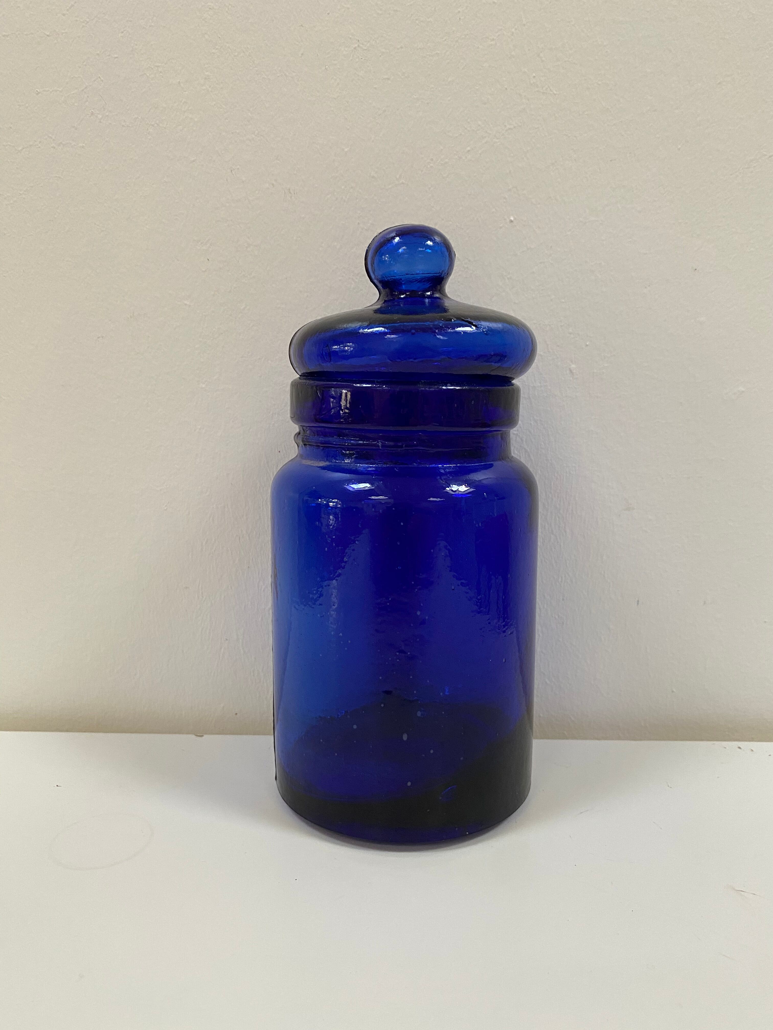 Bocal vintage en verre bleu cobalt