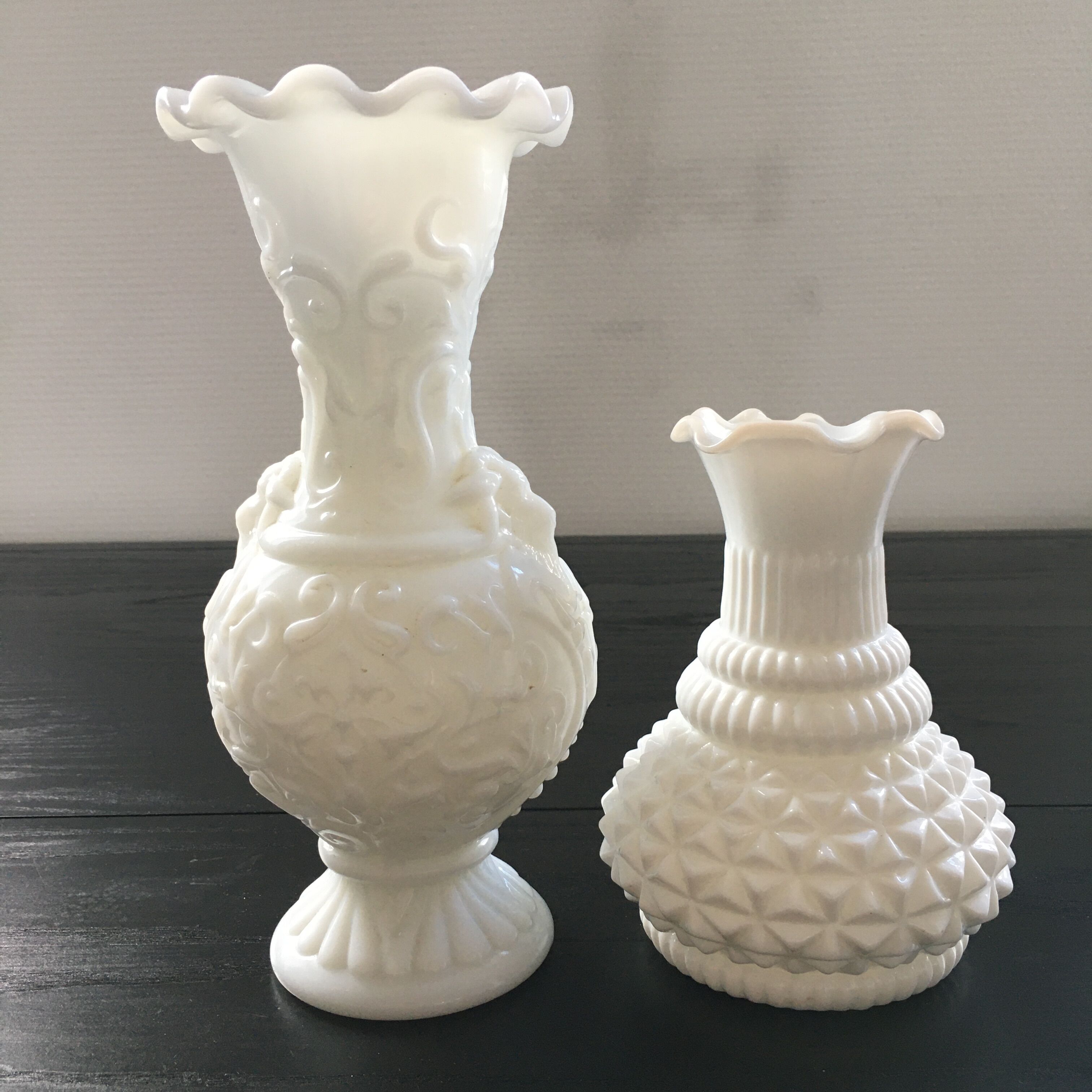 Pair of white glass vases