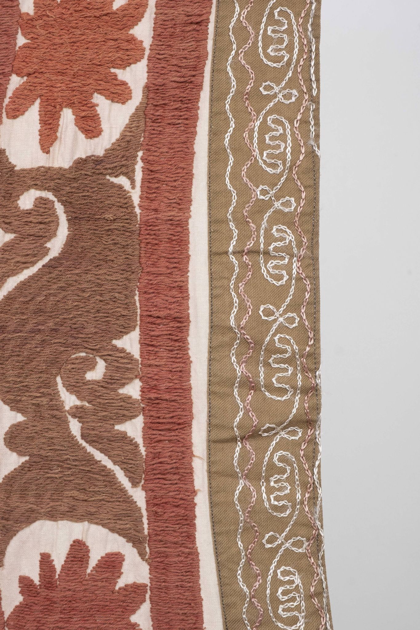 Suzani Bedspread - Neutral Red Colorful Uzbek Table Cloth - Tribal Embroidery Wall Decor