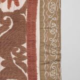 Suzani Bedspread - Neutral Red Colorful Uzbek Table Cloth - Tribal Embroidery Wall Decor