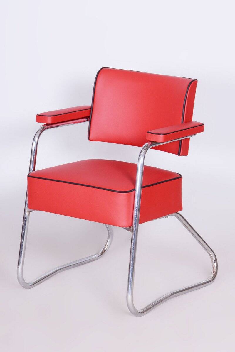 German Bauhaus Armchair in Leather attributed to G. Rohde for Mauser, 1930s
