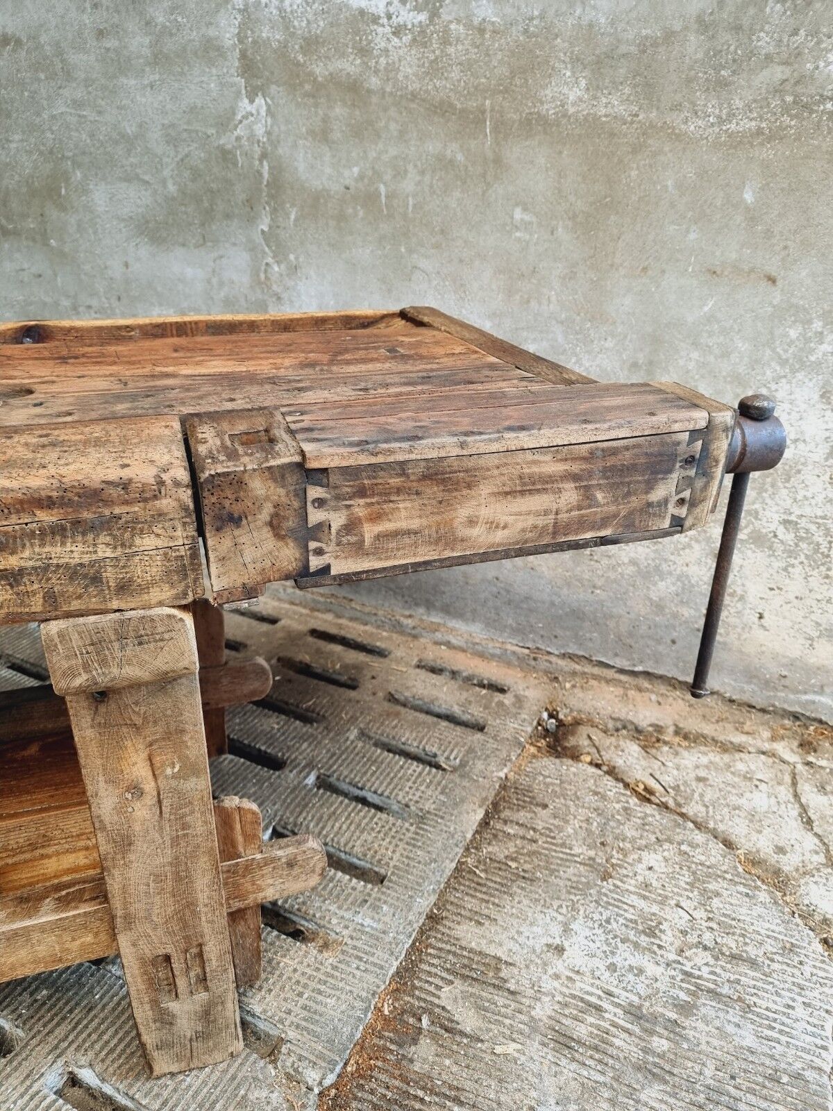 Antique workbench oak, beech side table